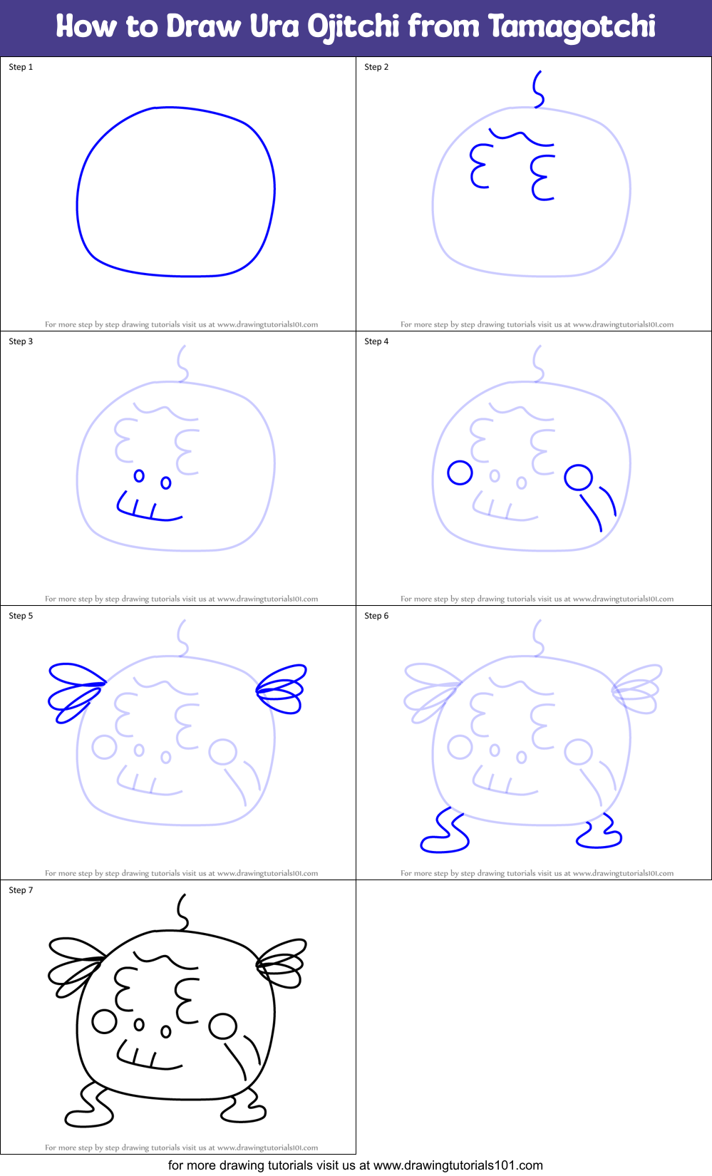 How to Draw Ura Ojitchi from Tamagotchi Printable Step by Step