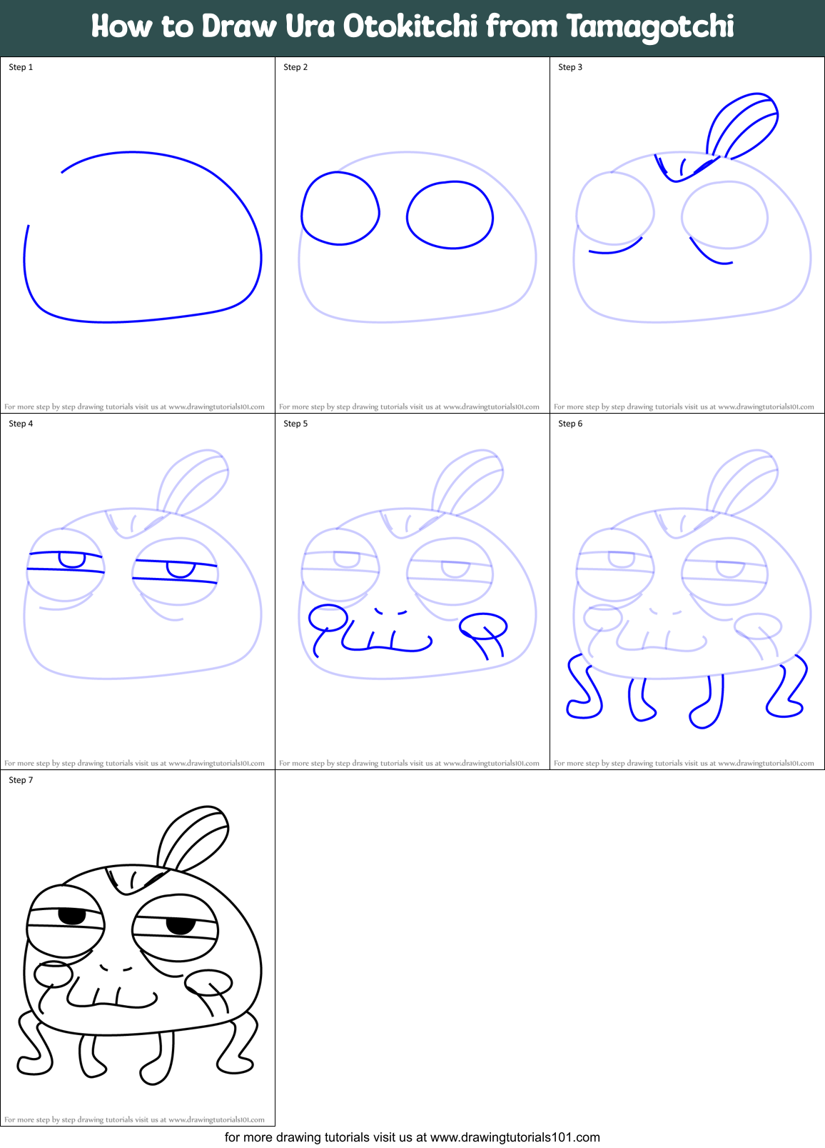 How to Draw Ura Otokitchi from Tamagotchi Printable Step by Step