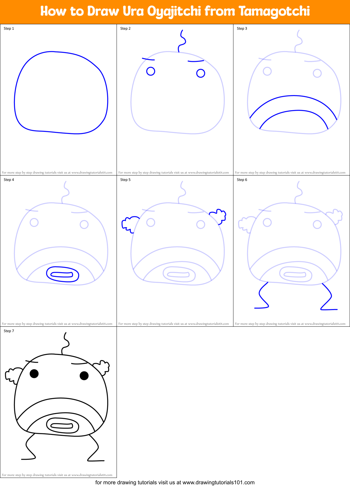 How to Draw Ura Oyajitchi from Tamagotchi Printable Step by Step