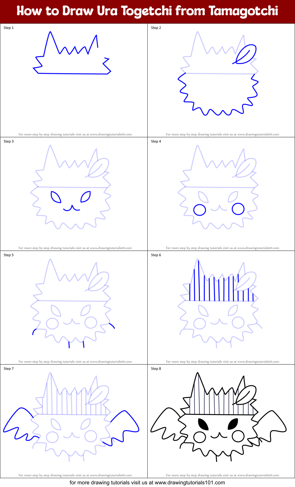 How to Draw Ura Togetchi from Tamagotchi Printable Step by Step