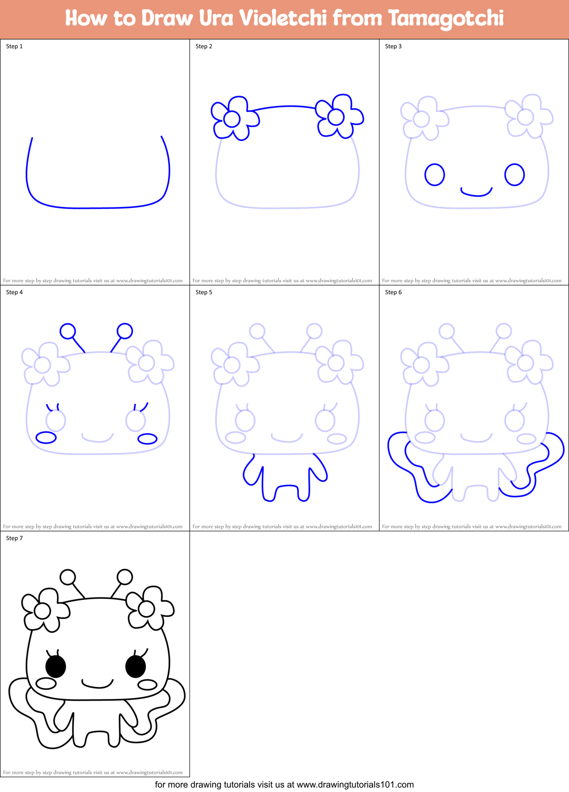 How to Draw Ura Violetchi from Tamagotchi Printable Step by Step