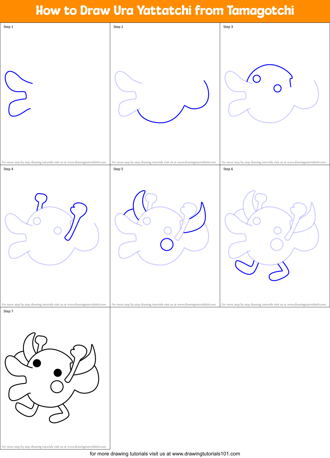 How to Draw Ura Yattatchi from Tamagotchi Printable Step by Step