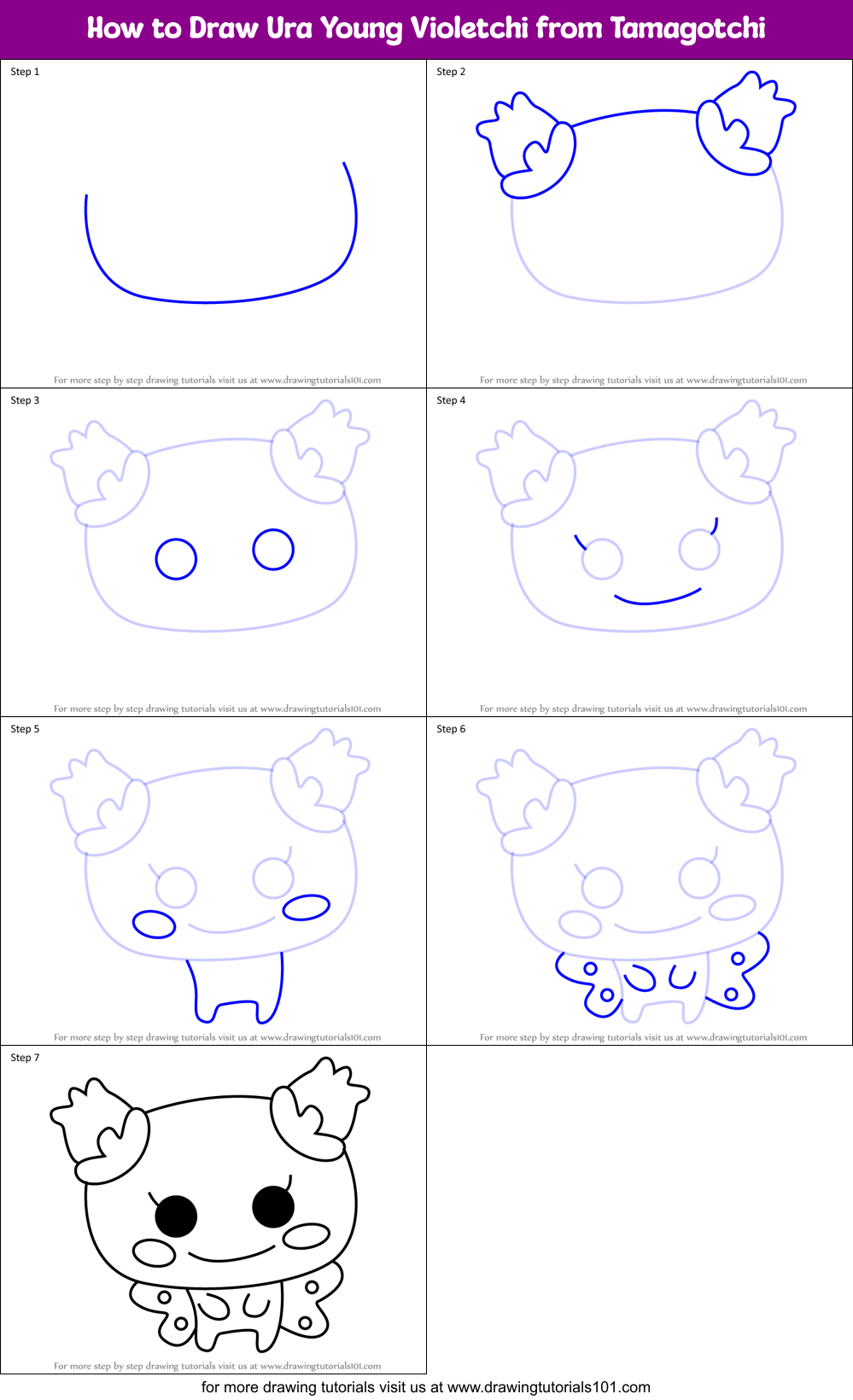 How to Draw Ura Young Violetchi from Tamagotchi Printable Step by Step