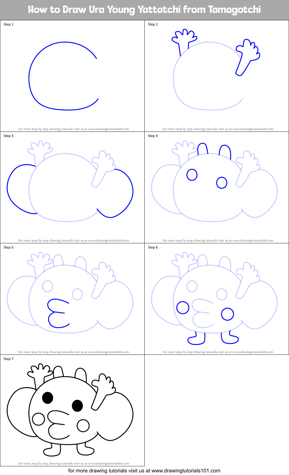 How to Draw Ura Young Yattatchi from Tamagotchi Printable Step by Step