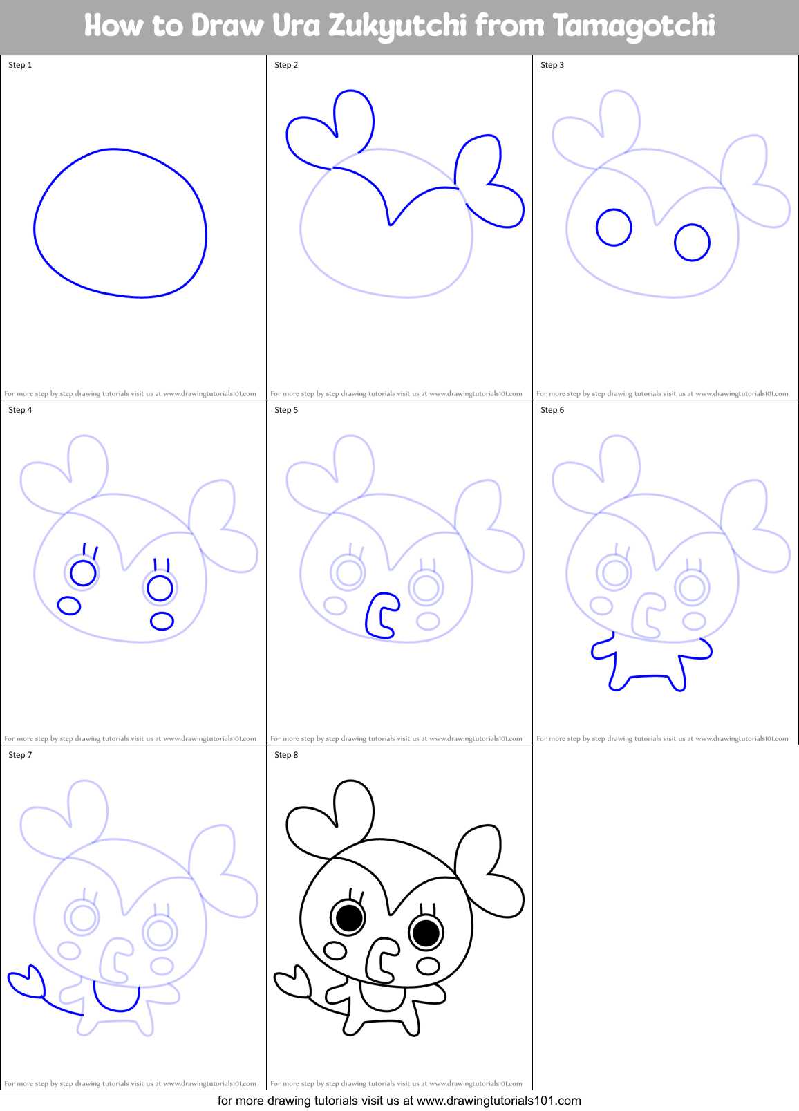 How to Draw Ura Zukyutchi from Tamagotchi Printable Step by Step