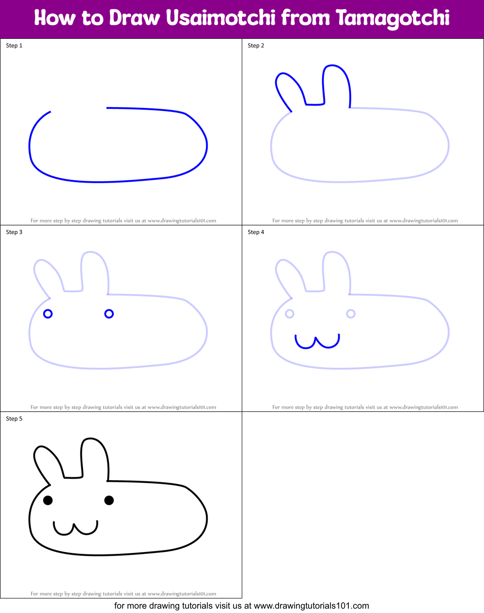How to Draw Usaimotchi from Tamagotchi Printable Step by Step