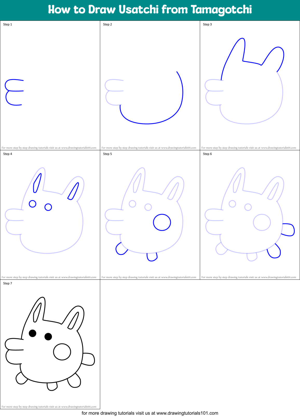 How to Draw Usatchi from Tamagotchi Printable Step by Step