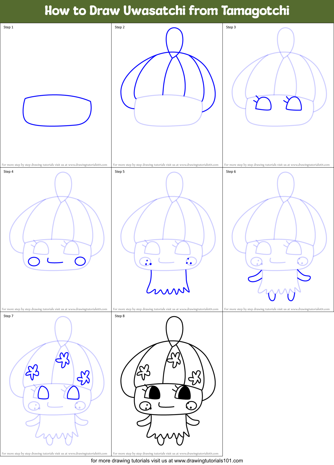 How to Draw Uwasatchi from Tamagotchi Printable Step by Step