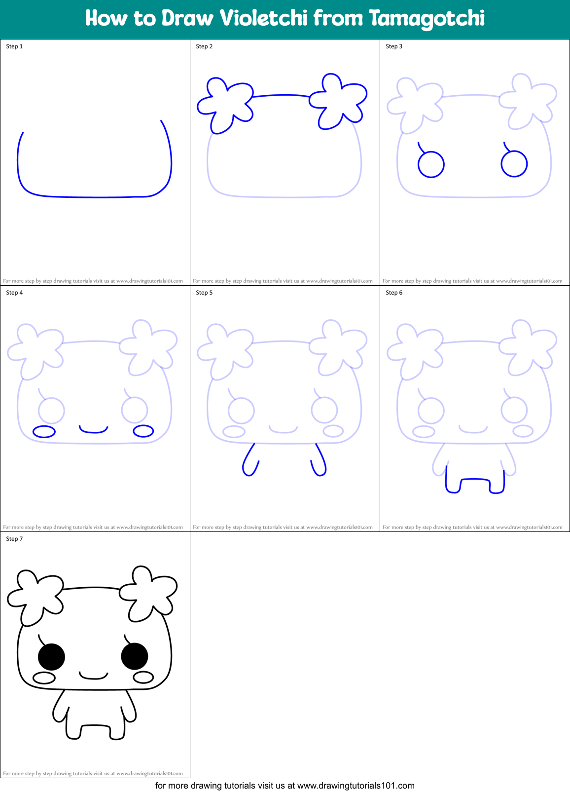 How to Draw Violetchi from Tamagotchi Printable Step by Step