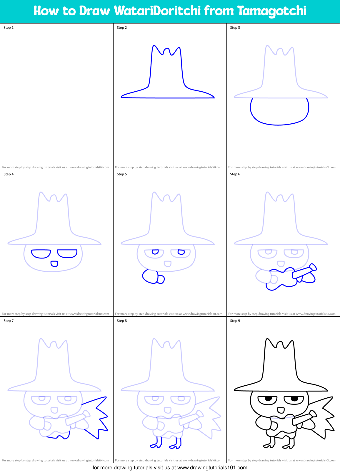 How to Draw WatariDoritchi from Tamagotchi Printable Step by Step