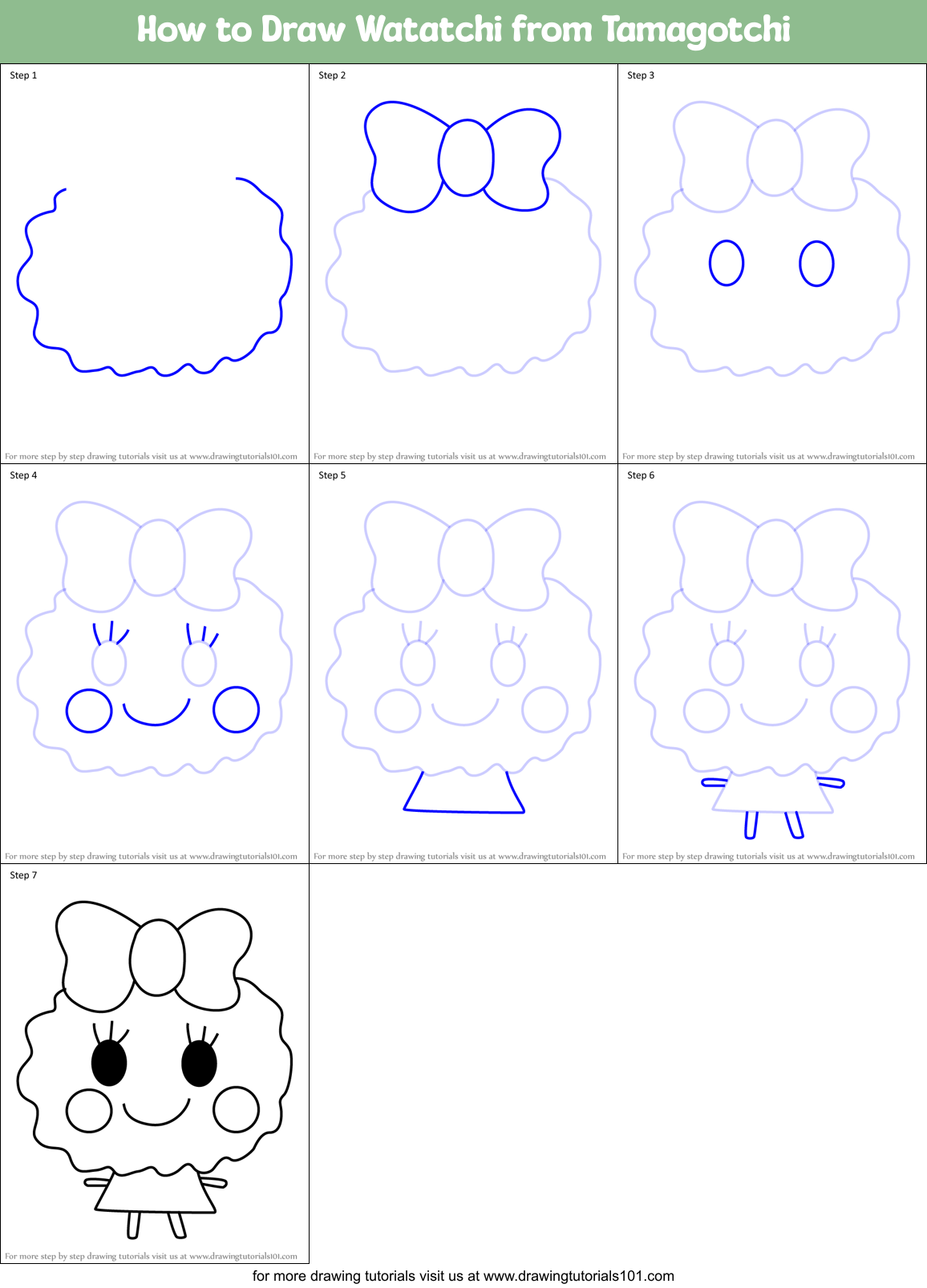 How to Draw Watatchi from Tamagotchi Printable Step by Step