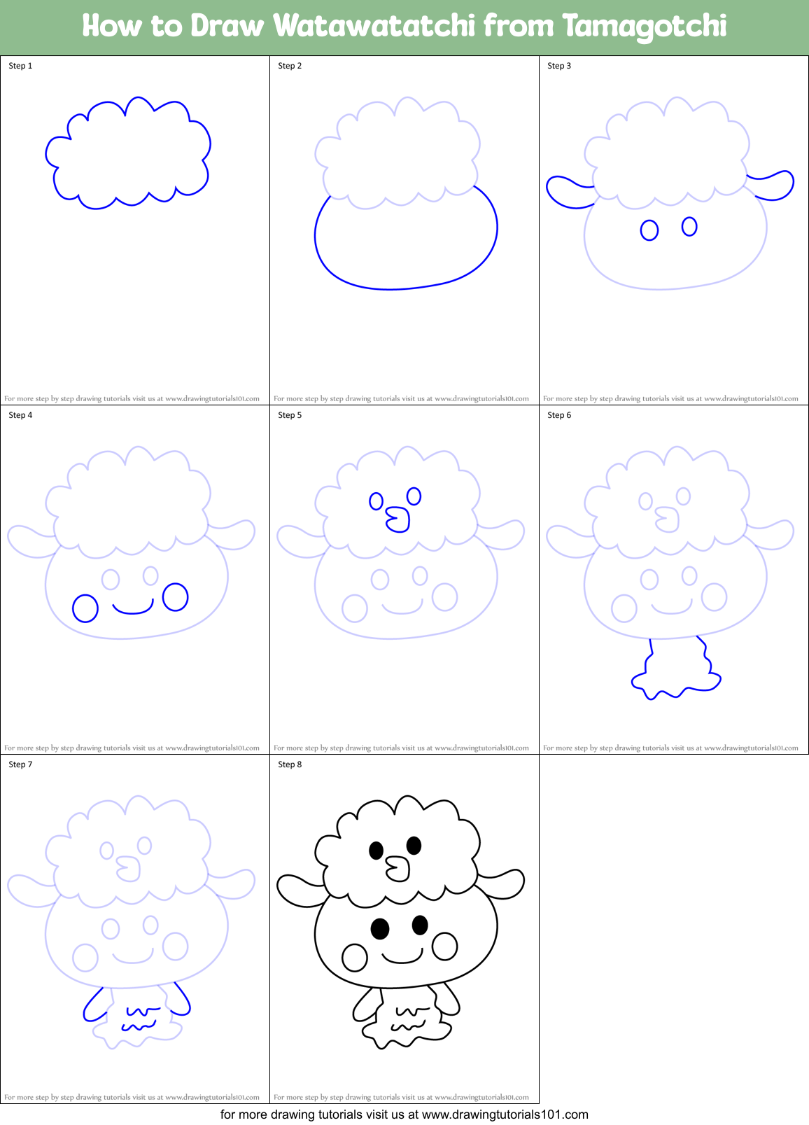 How to Draw Watawatatchi from Tamagotchi Printable Step by Step
