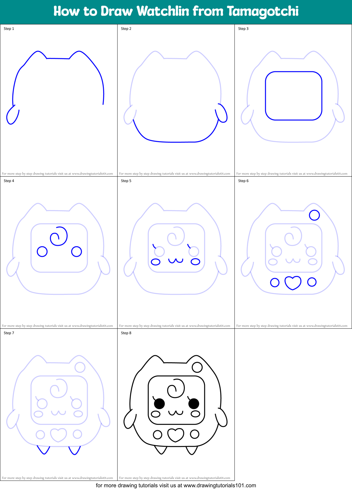 How to Draw Watchlin from Tamagotchi Printable Step by Step