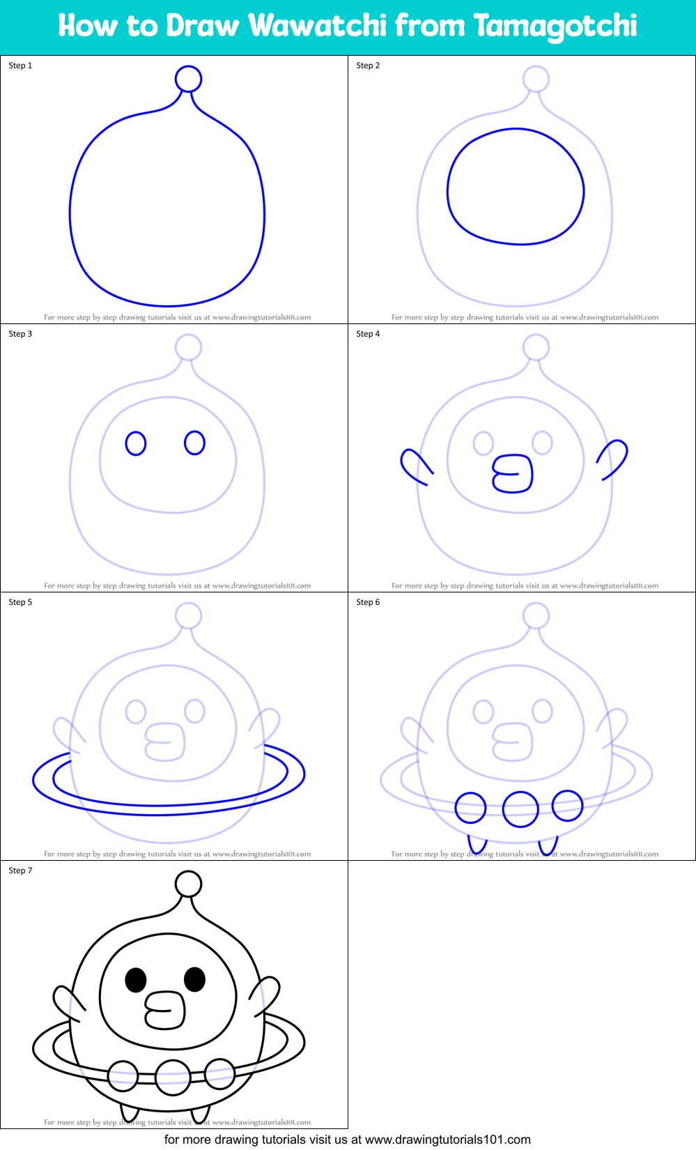 How to Draw Wawatchi from Tamagotchi Printable Step by Step