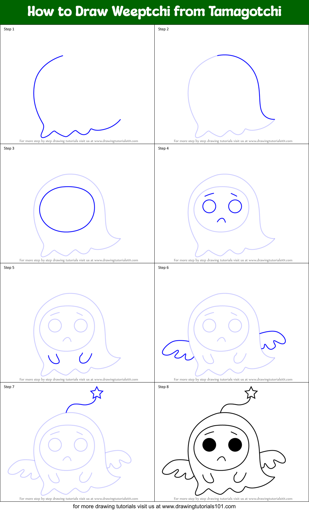 How to Draw Weeptchi from Tamagotchi Printable Step by Step