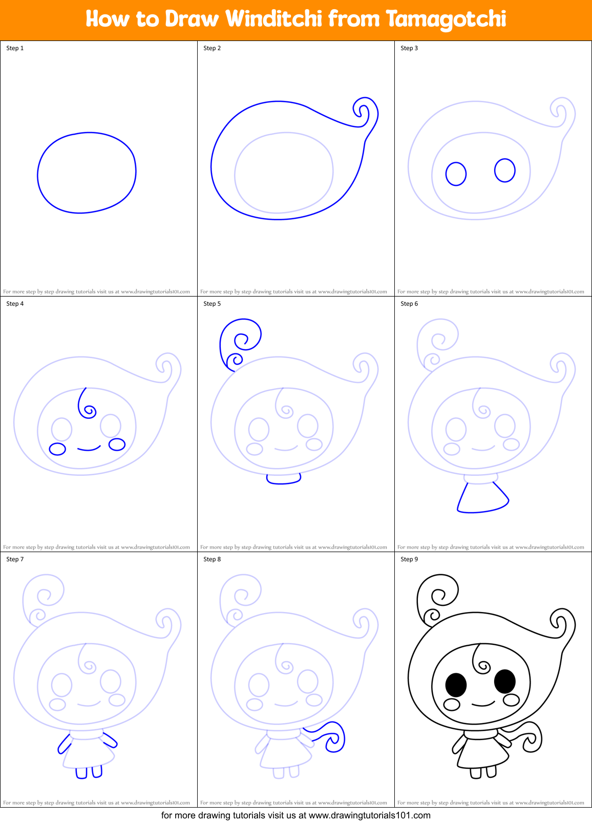 How to Draw Winditchi from Tamagotchi Printable Step by Step