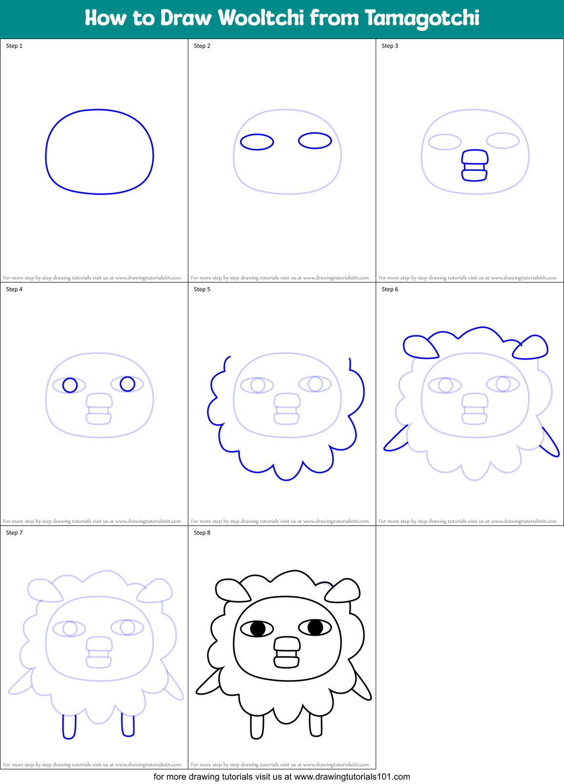 How to Draw Wooltchi from Tamagotchi Printable Step by Step