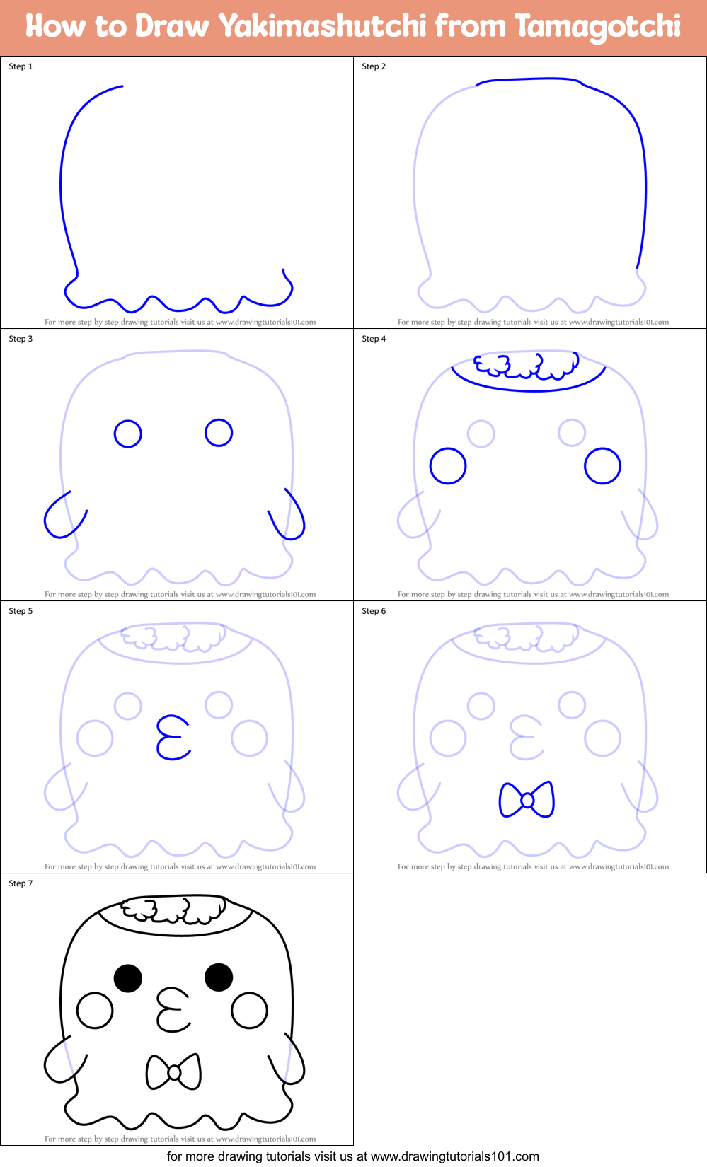 How to Draw Yakimashutchi from Tamagotchi Printable Step by Step
