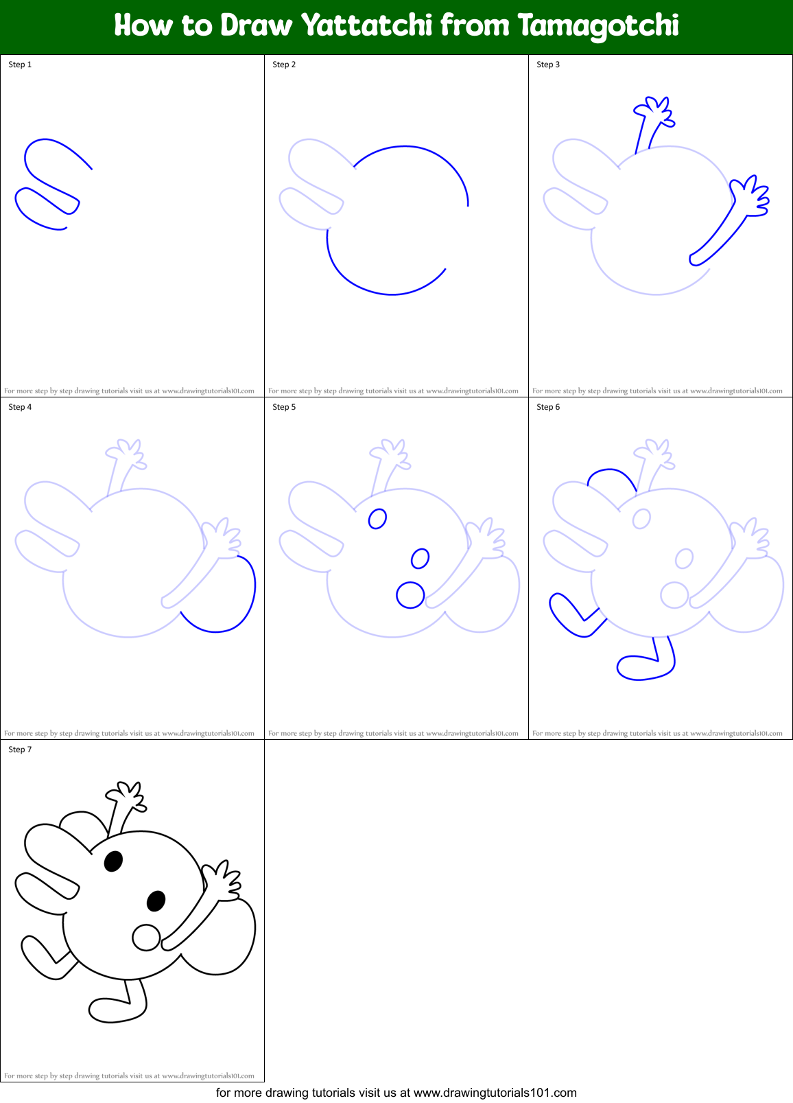 How to Draw Yattatchi from Tamagotchi Printable Step by Step