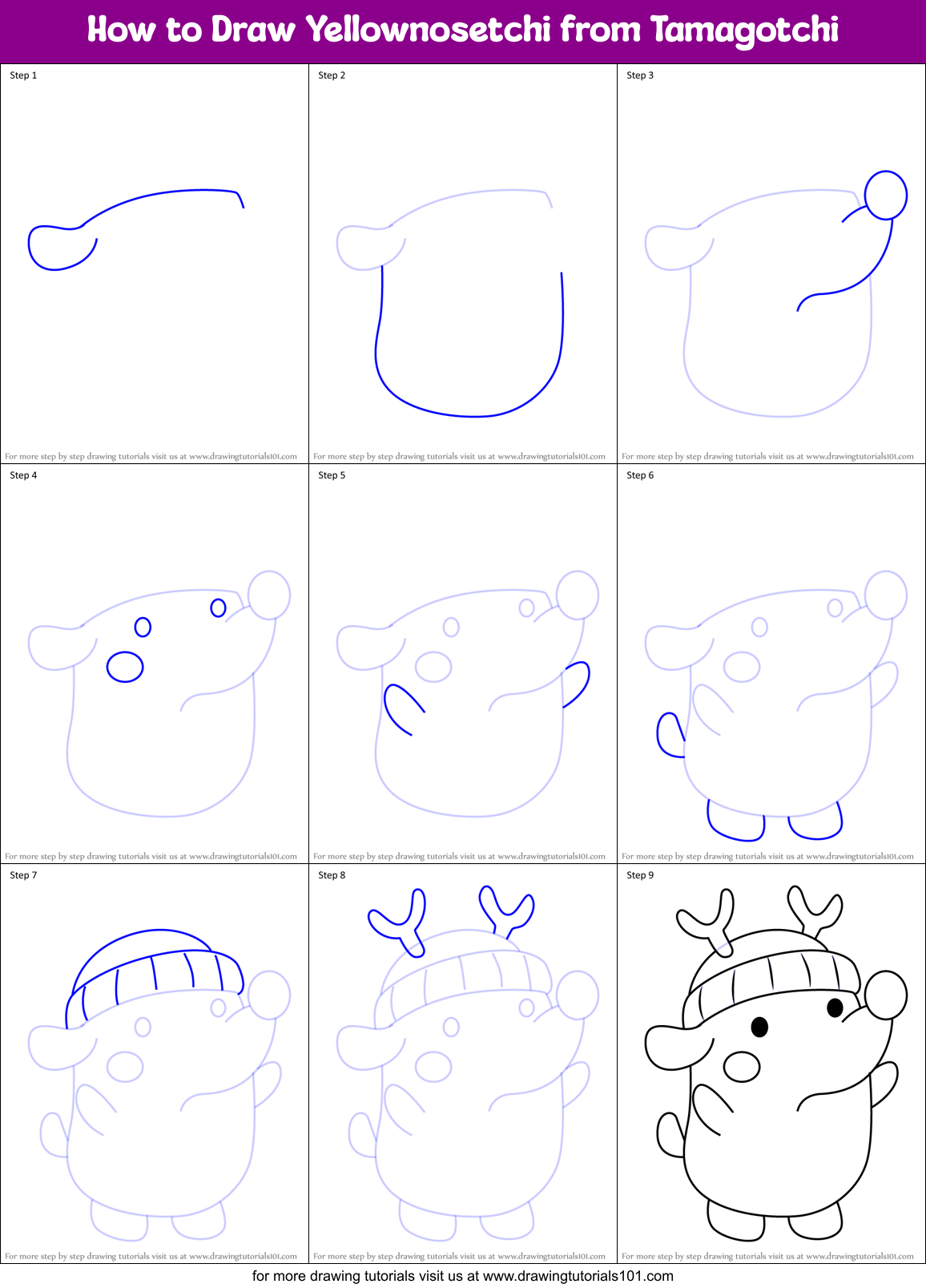 How to Draw Yellownosetchi from Tamagotchi Printable Step by Step