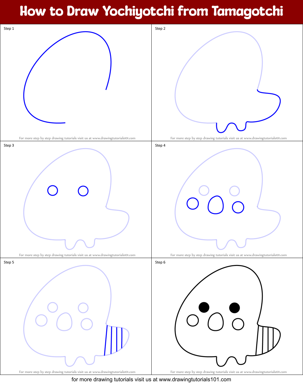 How to Draw Yochiyotchi from Tamagotchi Printable Step by Step