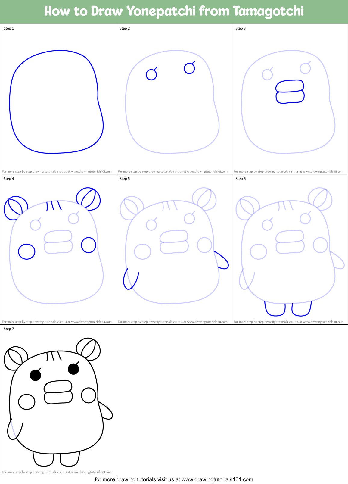How to Draw Yonepatchi from Tamagotchi Printable Step by Step