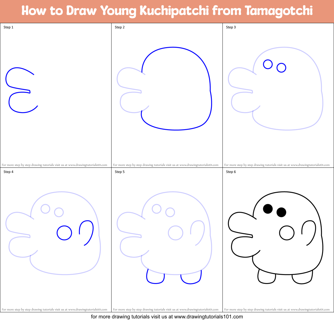 How to Draw Young Kuchipatchi from Tamagotchi Printable Step by Step