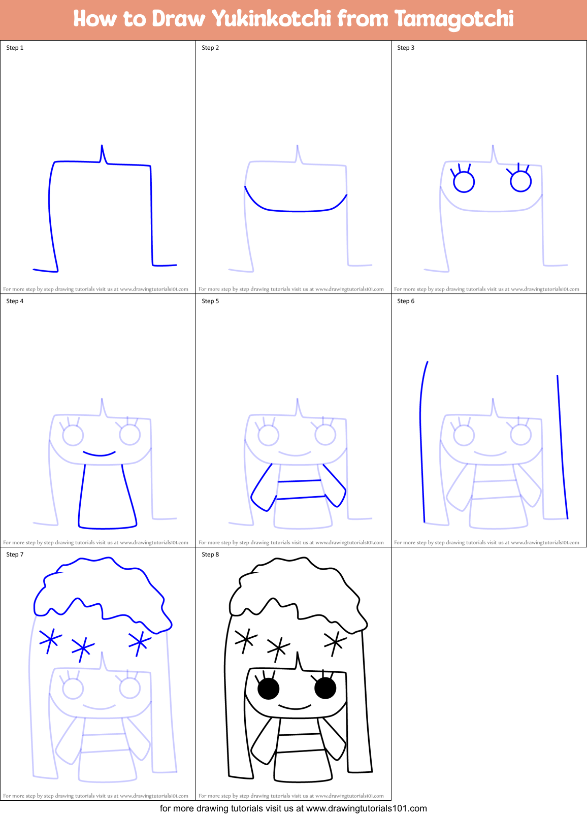 How to Draw Yukinkotchi from Tamagotchi Printable Step by Step