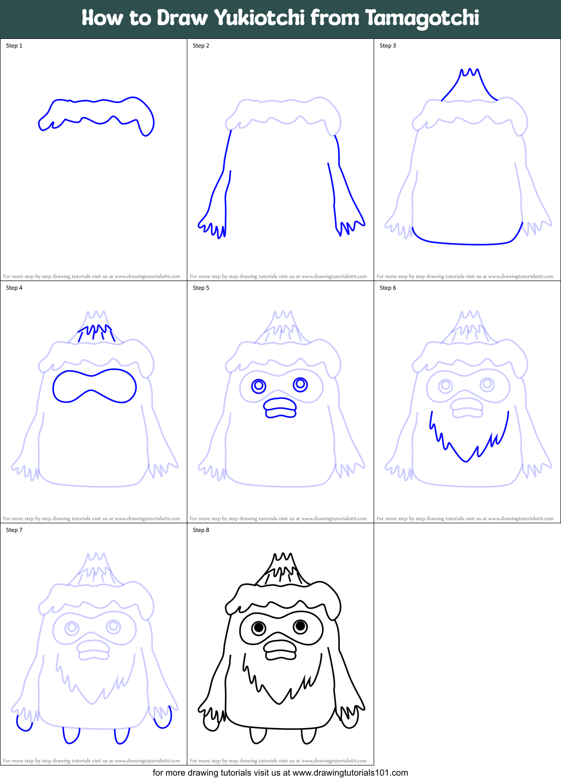 How to Draw Yukiotchi from Tamagotchi Printable Step by Step