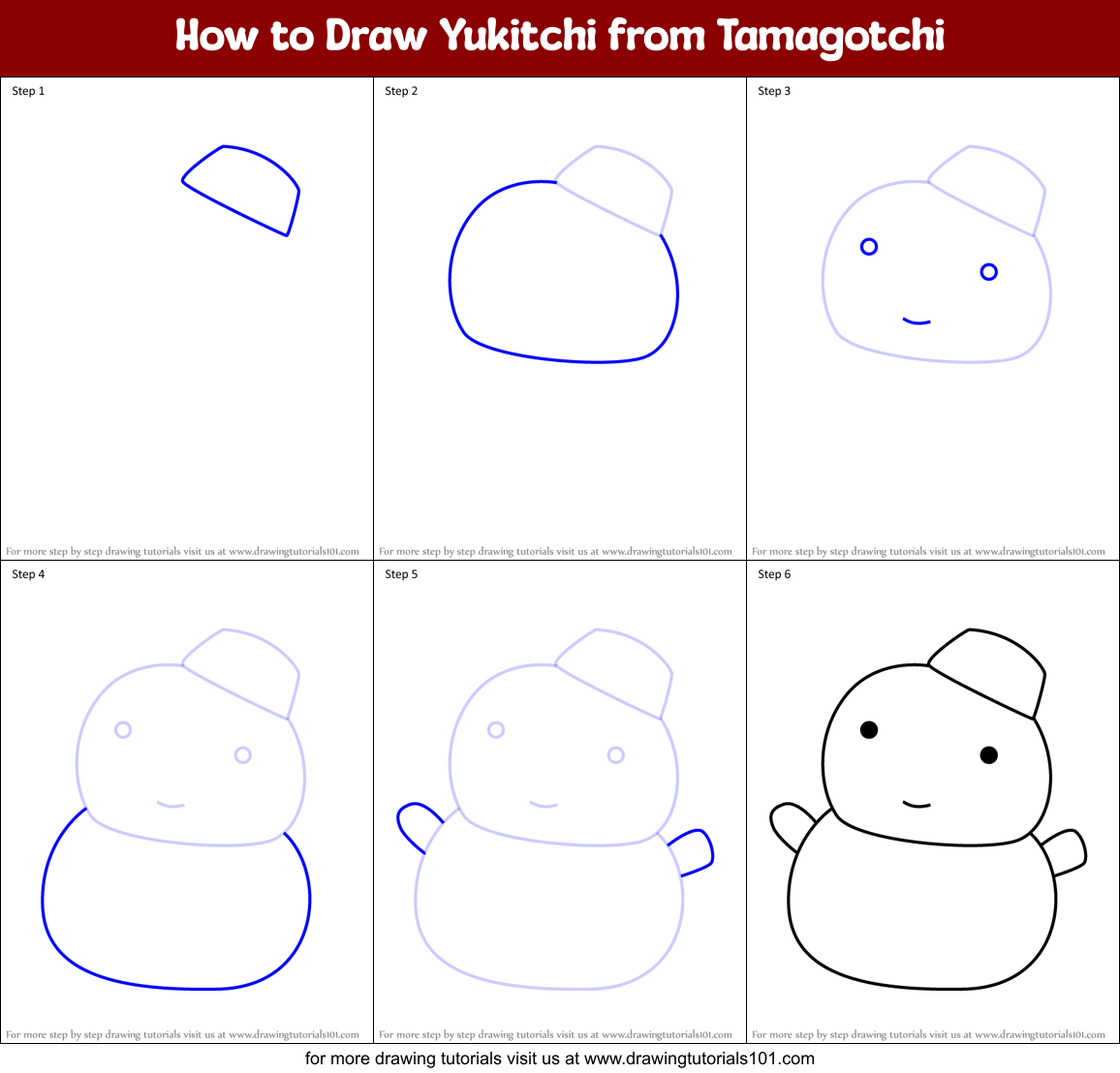 How to Draw Yukitchi from Tamagotchi Printable Step by Step