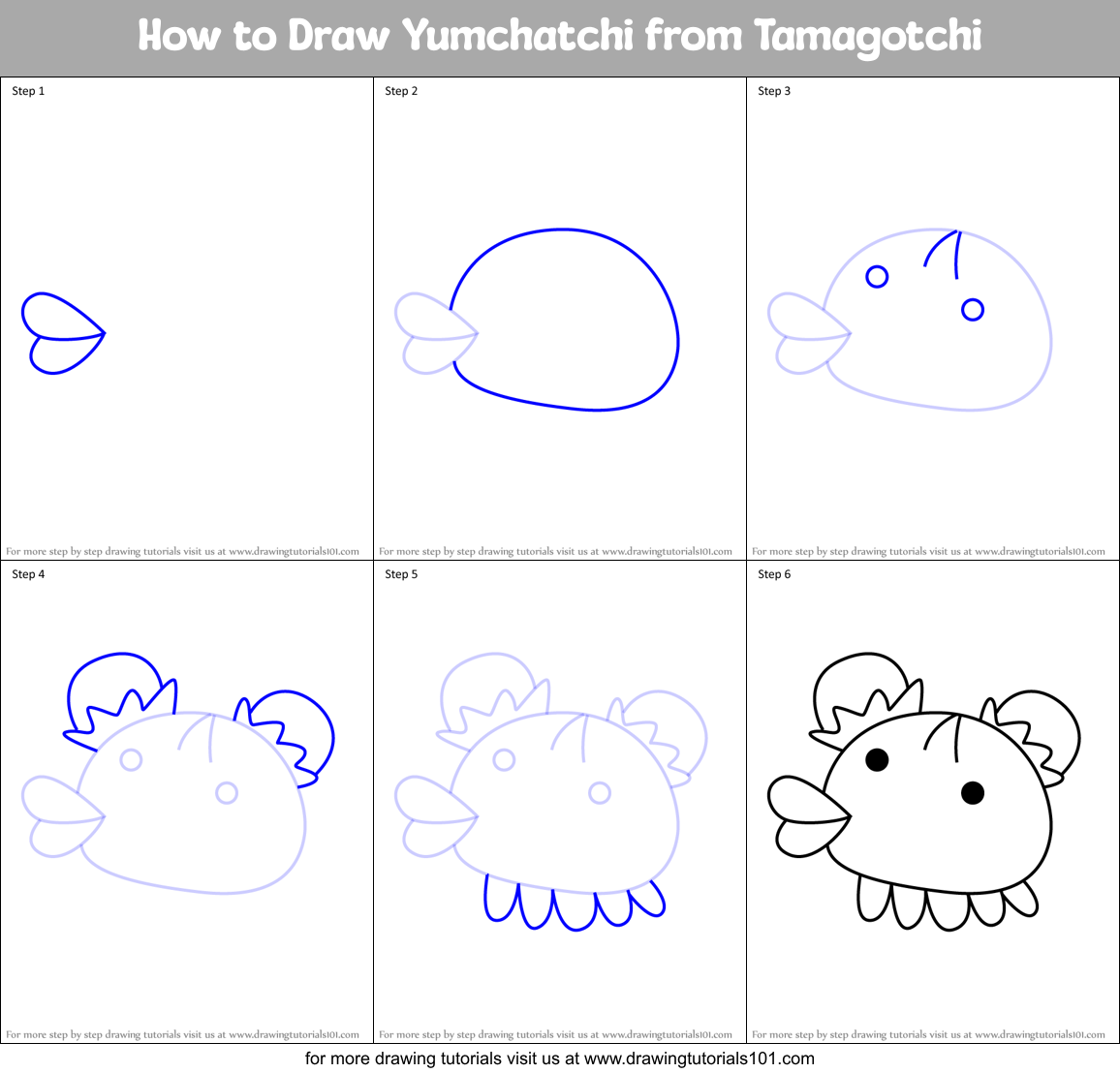 How to Draw Yumchatchi from Tamagotchi Printable Step by Step