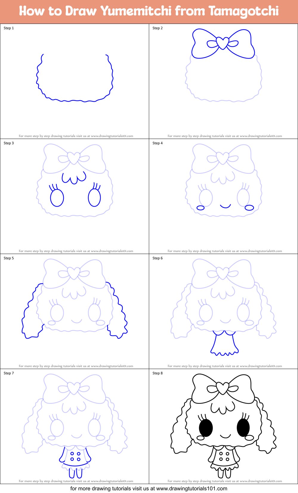 How to Draw Yumemitchi from Tamagotchi Printable Step by Step
