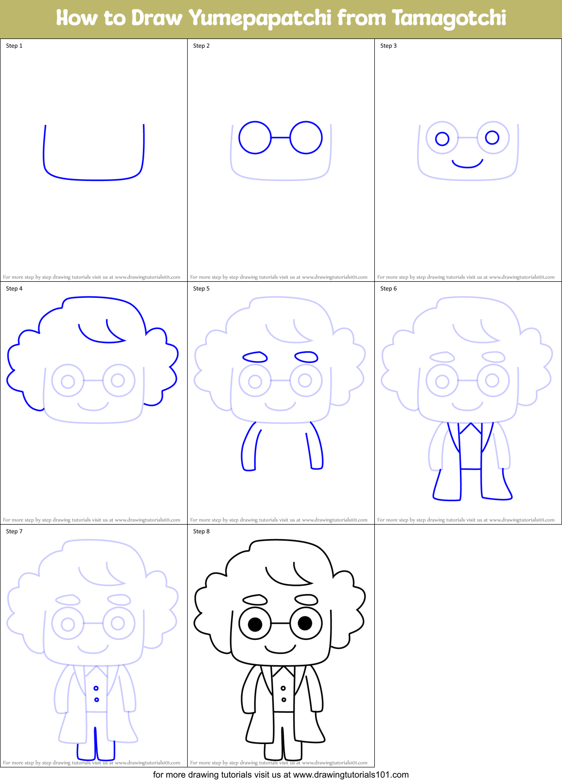 How to Draw Yumepapatchi from Tamagotchi Printable Step by Step