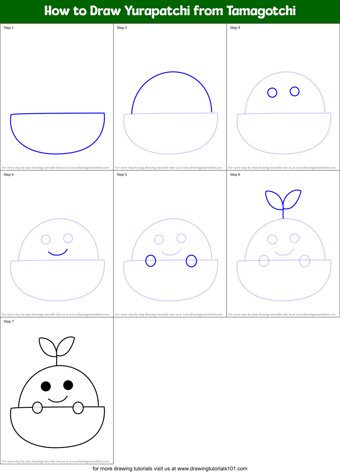 How to Draw Yurapatchi from Tamagotchi Printable Step by Step