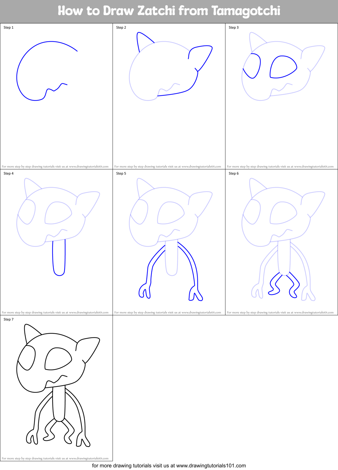 How to Draw Zatchi from Tamagotchi Printable Step by Step