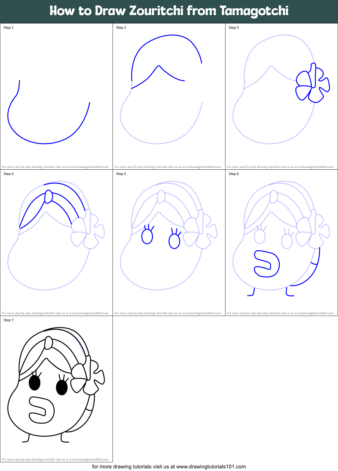 How to Draw Zouritchi from Tamagotchi Printable Step by Step