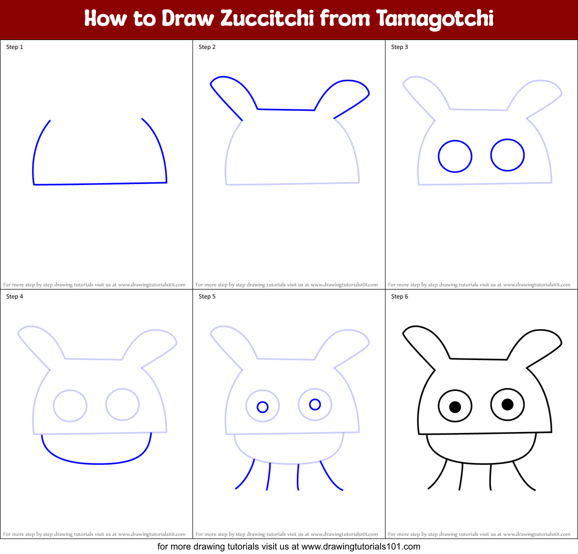 How to Draw Zuccitchi from Tamagotchi Printable Step by Step