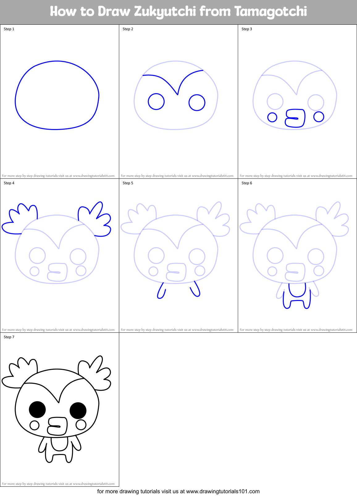 How to Draw Zukyutchi from Tamagotchi Printable Step by Step