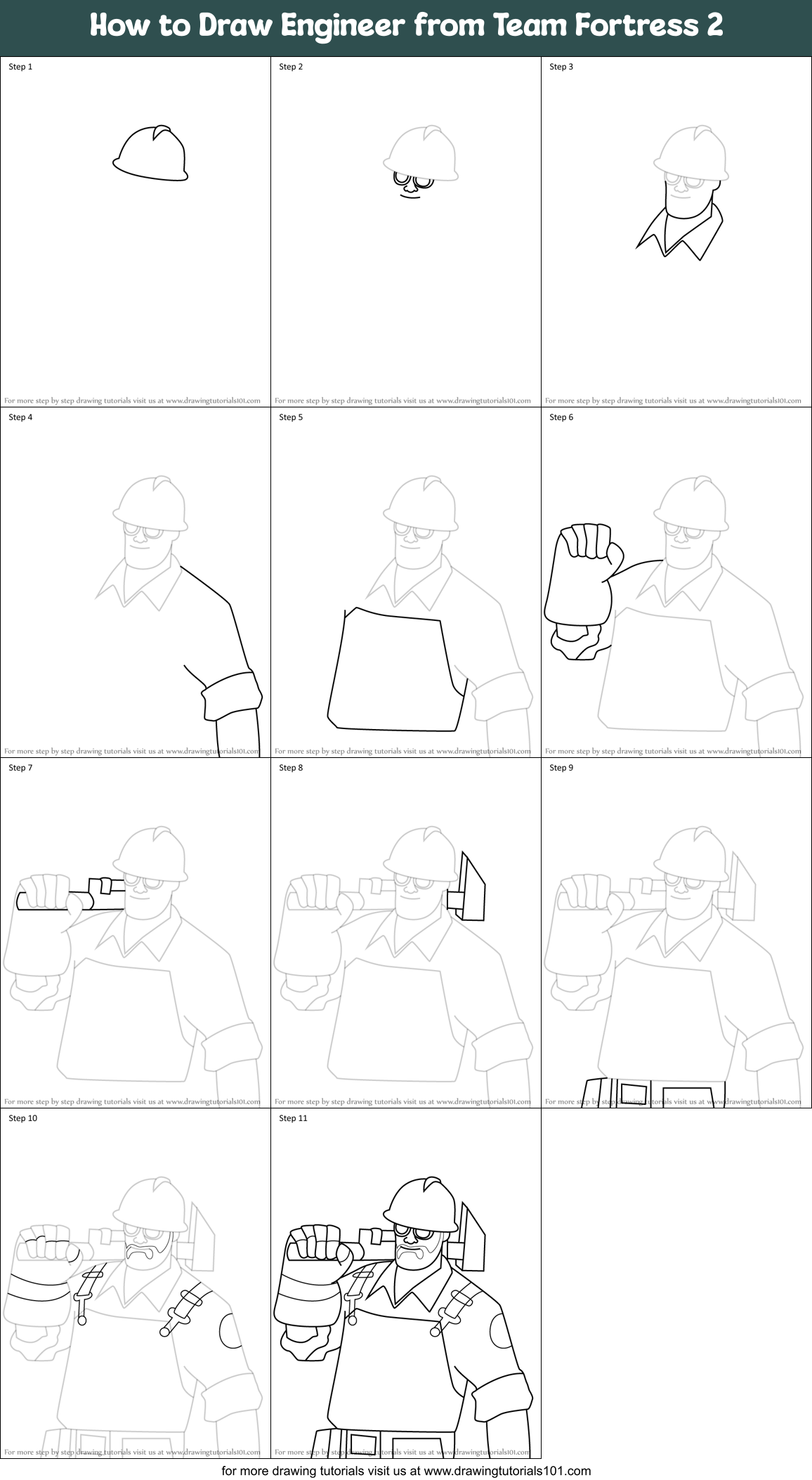 How to Draw Engineer from Team Fortress 2 Printable Step by Step