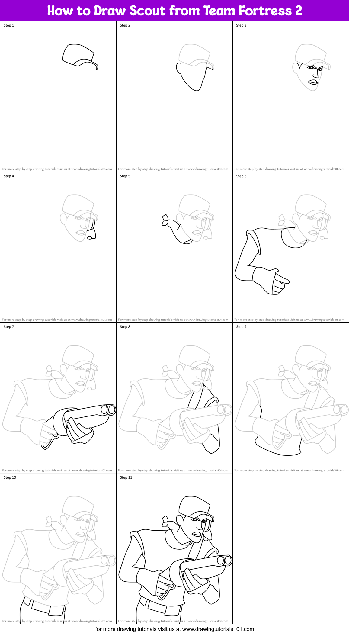 How to Draw Scout from Team Fortress 2 Printable Step by Step