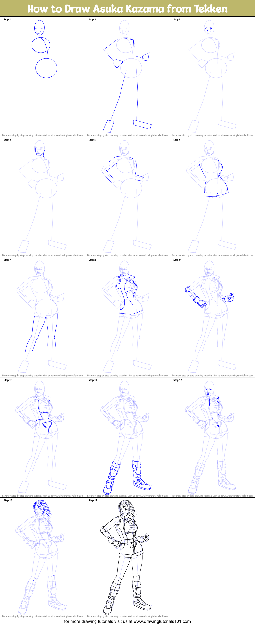 How to Draw Asuka Kazama from Tekken Printable Step by Step