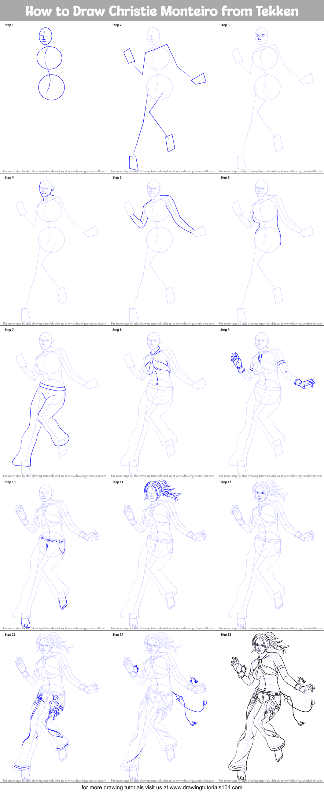 How to Draw Christie Monteiro from Tekken Printable Step by Step