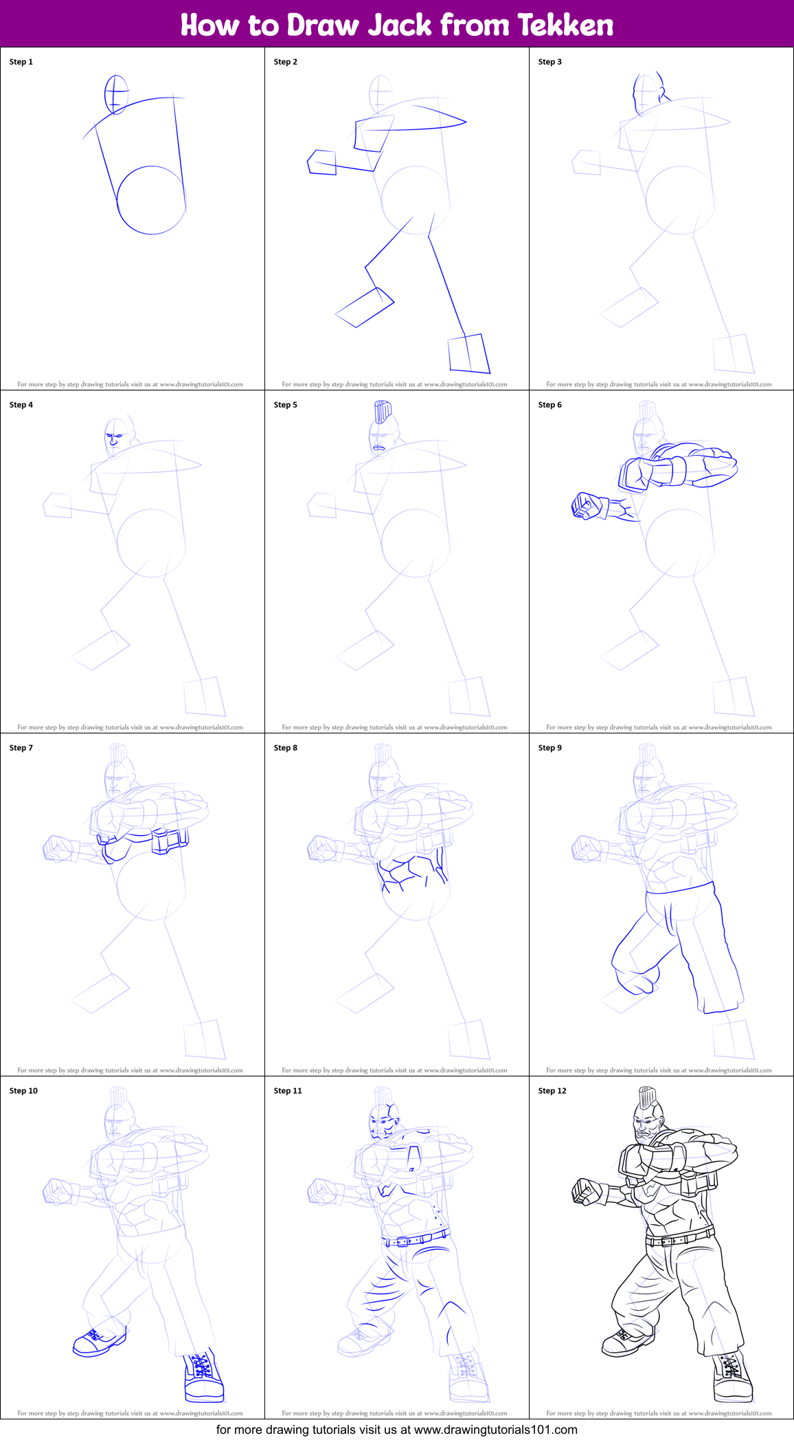 How to Draw Jack from Tekken Printable Step by Step