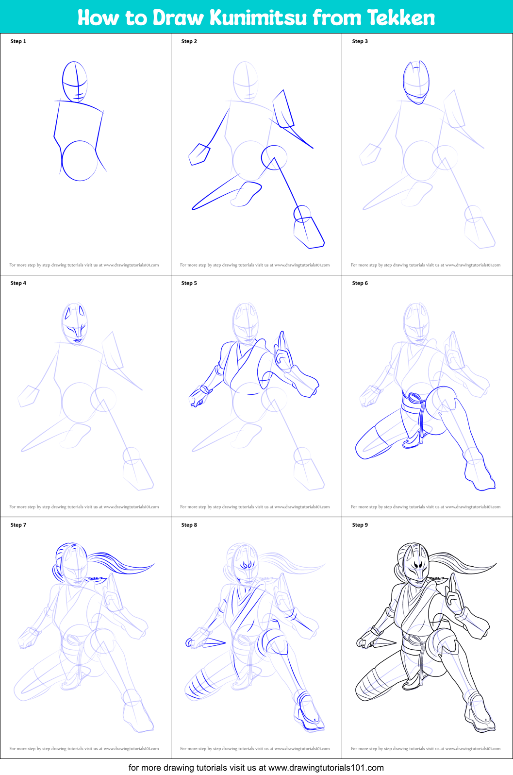 How to Draw Kunimitsu from Tekken Printable Step by Step