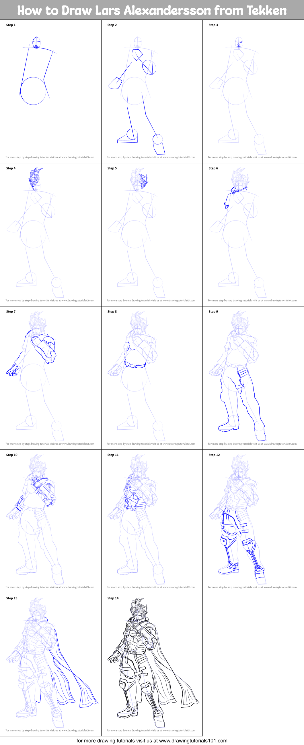 How to Draw Lars Alexandersson from Tekken Printable Step by Step