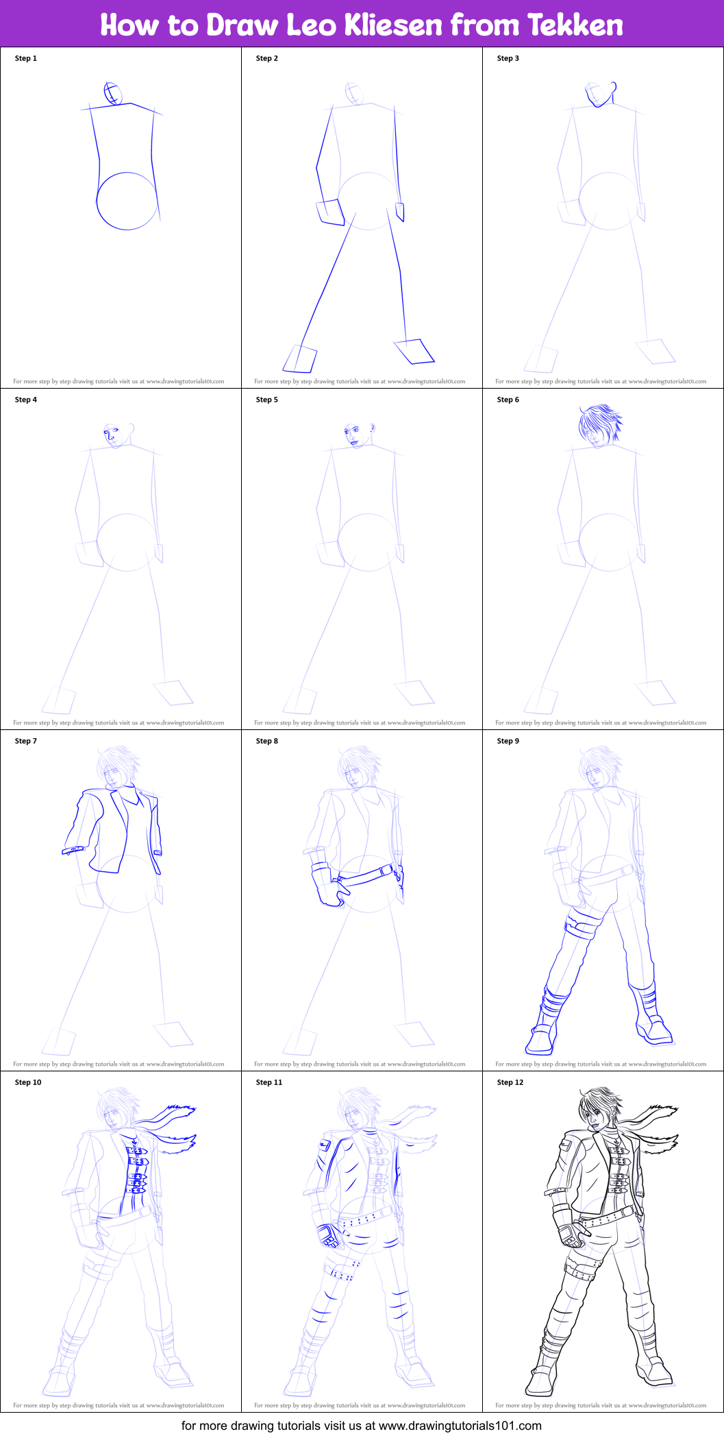 How to Draw Leo Kliesen from Tekken Printable Step by Step