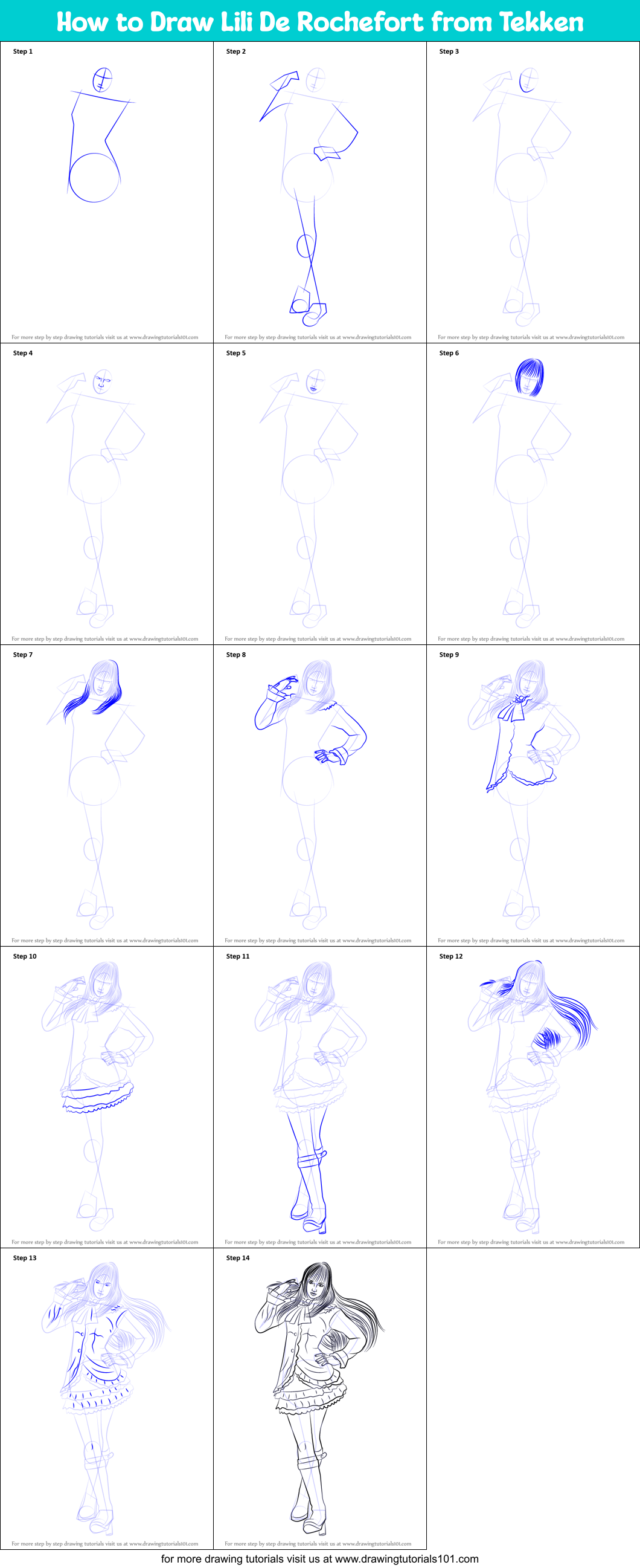 How to Draw Lili De Rochefort from Tekken Printable Step by Step