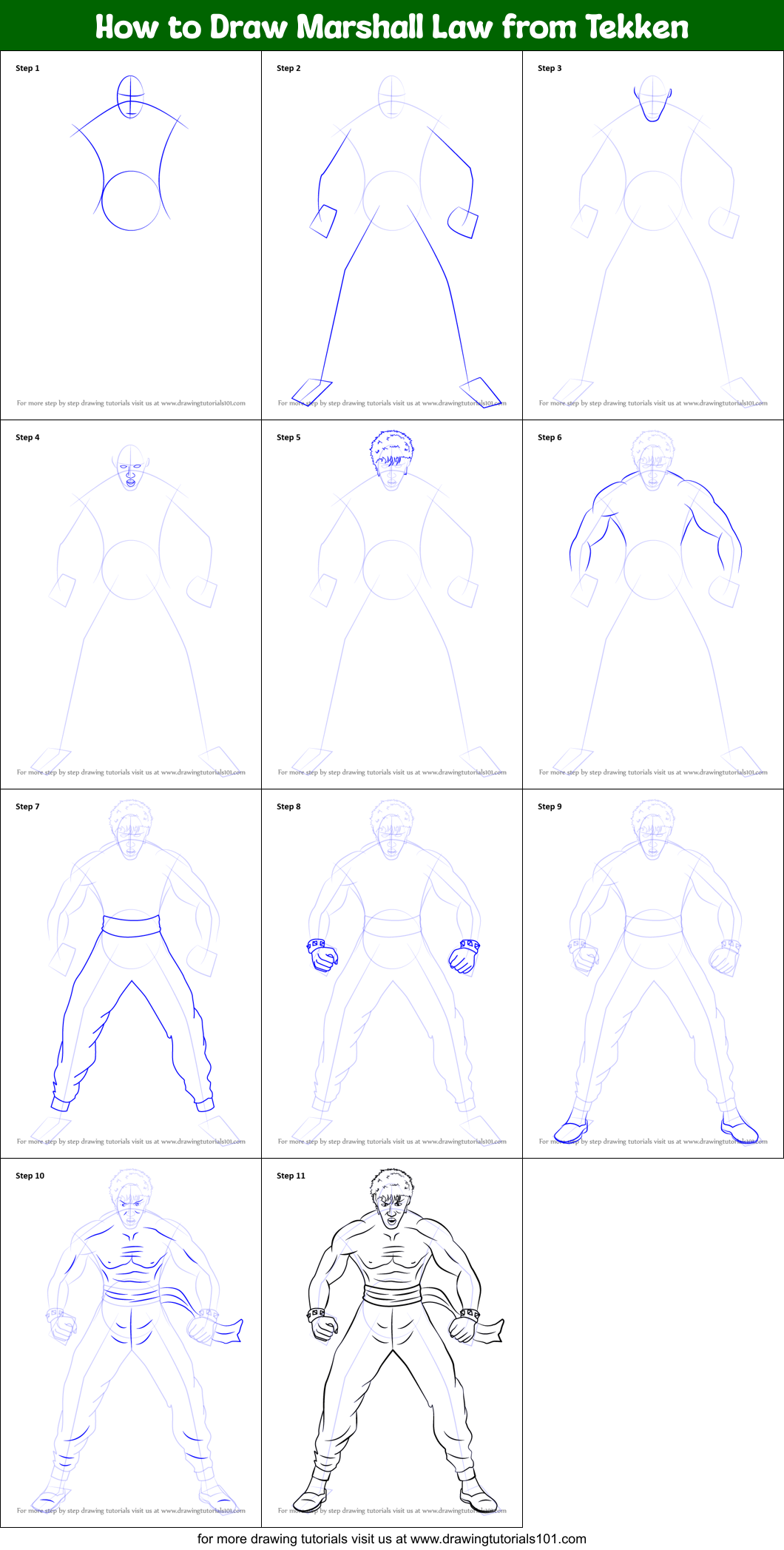 How to Draw Marshall Law from Tekken Printable Step by Step