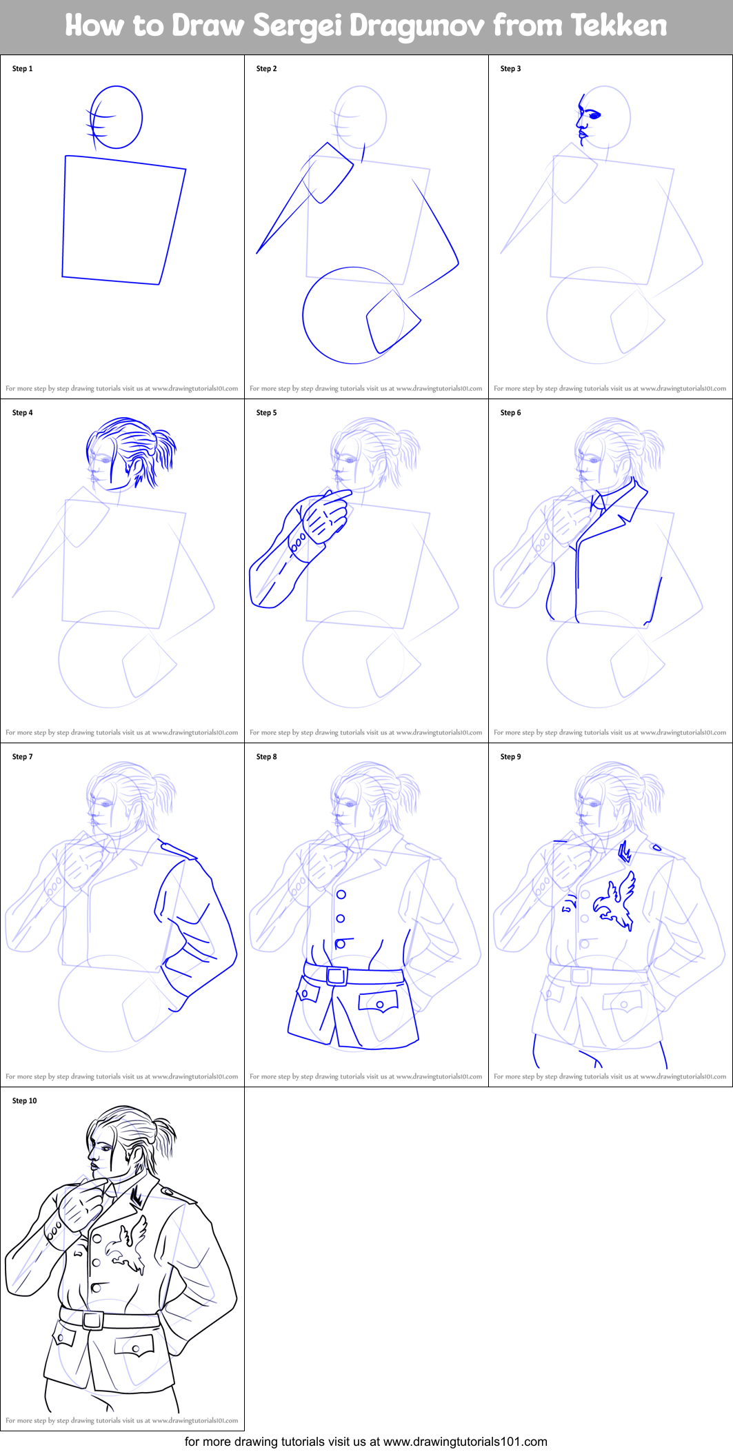 How to Draw Sergei Dragunov from Tekken Printable Step by Step