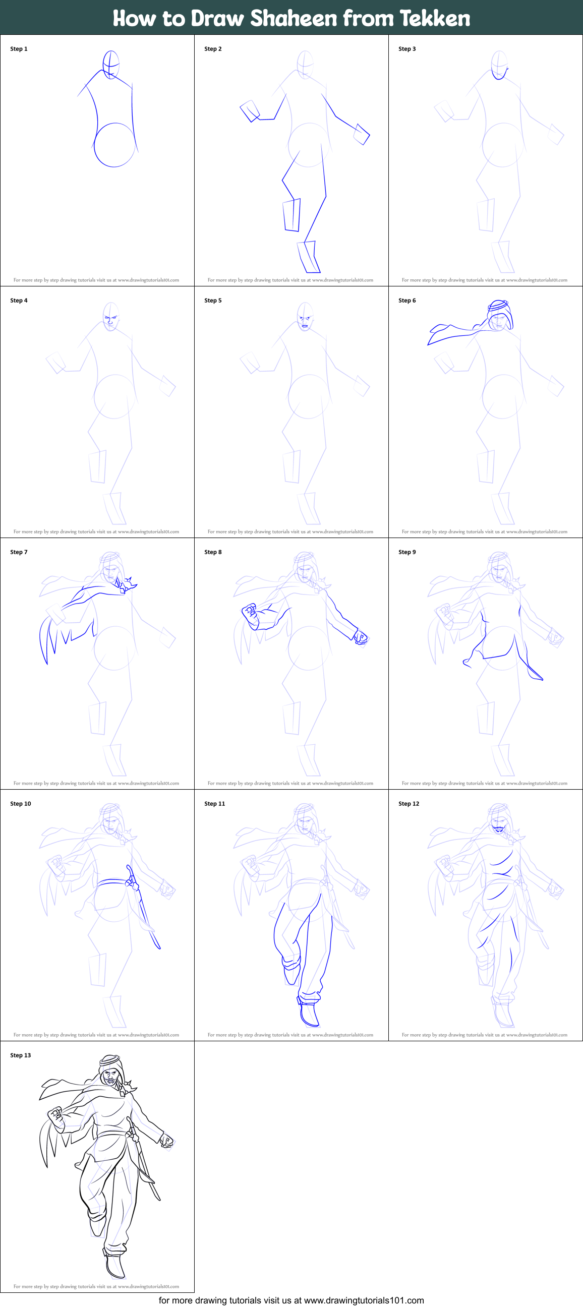 How to Draw Shaheen from Tekken Printable Step by Step